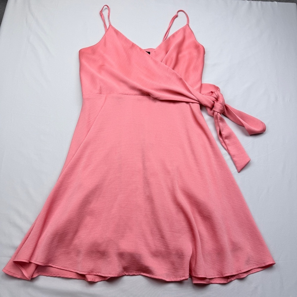 Express Coral Pink Wrap Mini Dress with Tie